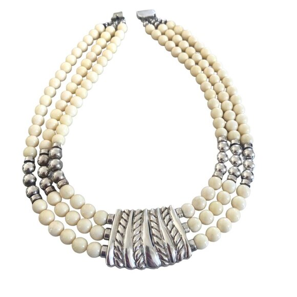 CHAPAL ZENRAY ND Sterling Silver VTG 80S Statement Necklace Multistand - Picture 2 of 15